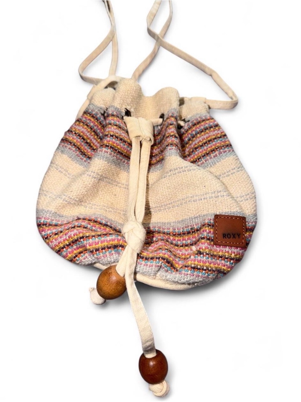 Roxy Cream Crossbody Bucket Bag with Multicolor Stripe Accents - Picture 2 of 6